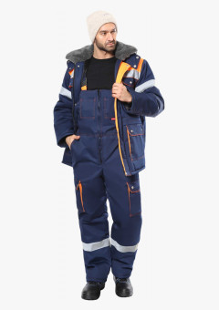 Костюм СИРИУС-ЛИДЕР-М куртка дл., п/к синий с оранжевым, мех. воротник, СОП