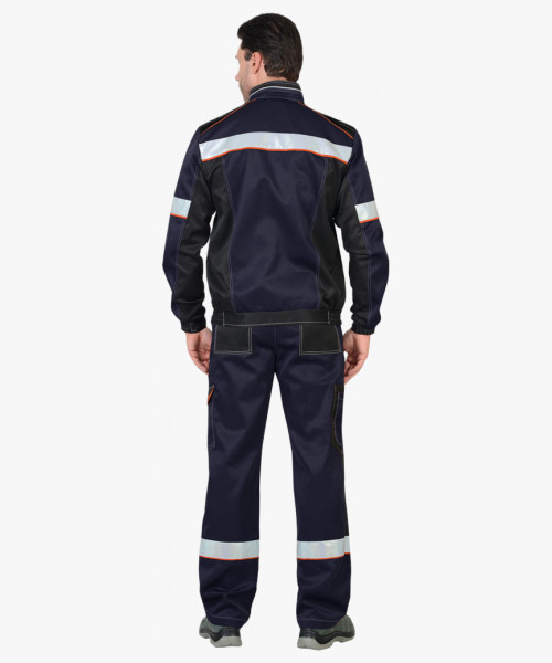 Костюм СИРИУС-ПОЛИНОМ куртка, п/к, синий с черным, оранжевым кантом и СОП