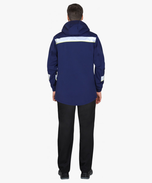 Куртка мужская СИРИУС-АЗОВ синяя с СОП и лимонным кантом, софтшелл, пл 350 г/кв.м