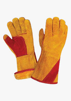 Краги спилковые утепленные (иск.мех) желтые с красным усилением нить Кевлар