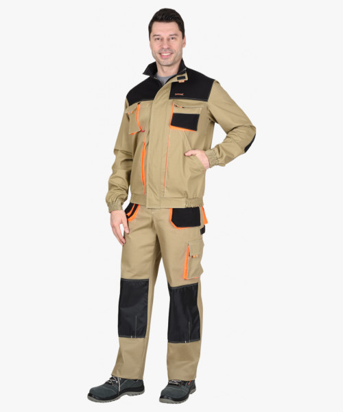 Куртка СИРИУС-МАНХЕТТЕН песочный с оранж. и черным тк. мех. стрейч пл. 250г/кв.м