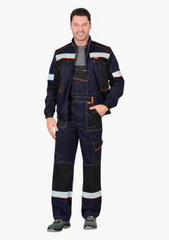 Костюм СИРИУС-ПОЛИНОМ куртка, п/к, синий с черным, оранжевым кантом и СОП