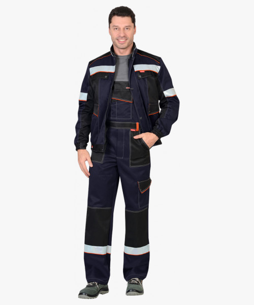 Костюм СИРИУС-ПОЛИНОМ куртка, п/к, синий с черным, оранжевым кантом и СОП