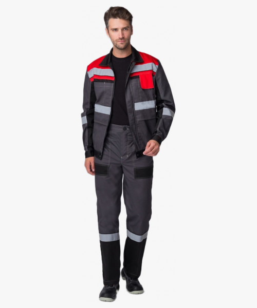 Костюм Виват-1 Премиум (тк.Смесовая,240) брюки, серый/черный/красный