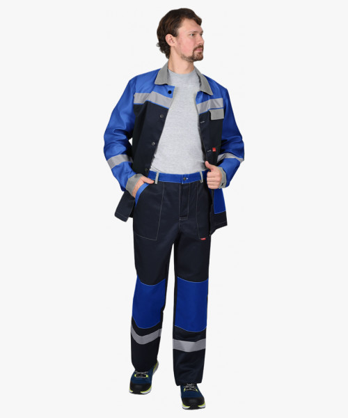 Костюм СИРИУС-ПРОФИЛЬ куртка, брюки, синий с васильковым со светло-серой отделкой и СОП