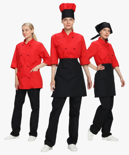 Костюм женский повара Шеф (тк.ТиСи), черный/красный