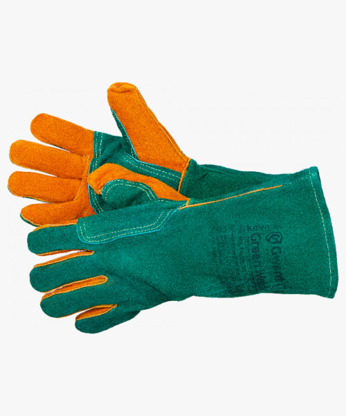 Green Welder Краги из спилка зеленого цвета с усилением, прошиты огнеупорной нитью