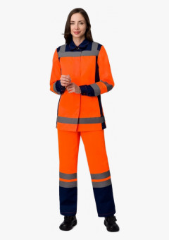 Костюм женский для дорожник (тк.Смесовая,210) п/к, оранжевый/т.синий