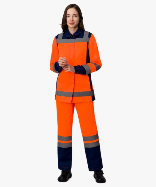 Костюм женский для дорожник (тк.Смесовая,210) п/к, оранжевый/т.синий
