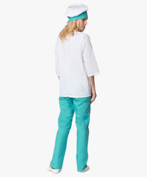 Костюм женский повара Шеф (тк.ТиСи), белый/бирюзовый
