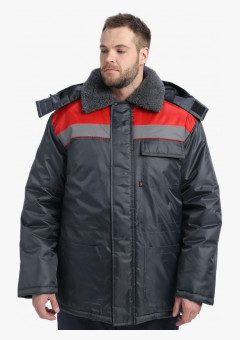 Куртка зимняя для бригадира NEW (тк.Оксфорд), т.серый/красный