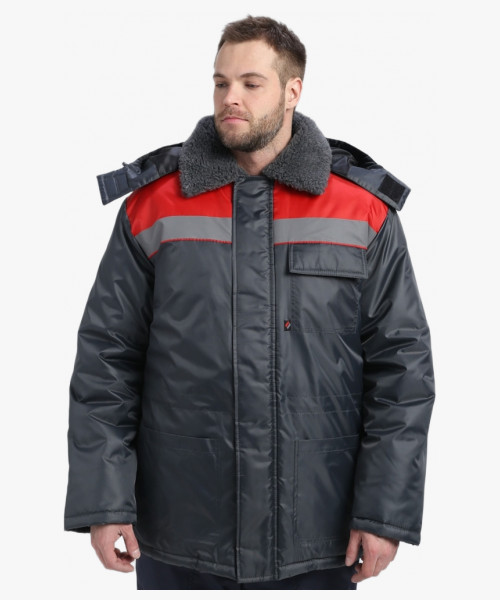 Куртка зимняя для бригадира NEW (тк.Оксфорд), т.серый/красный