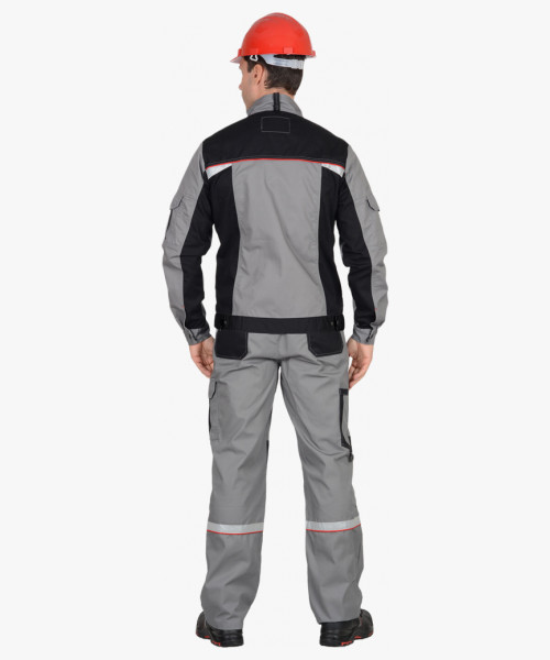 Костюм СИРИУС-СТАН куртка, п/к ср.серый с черной и красной отделкой