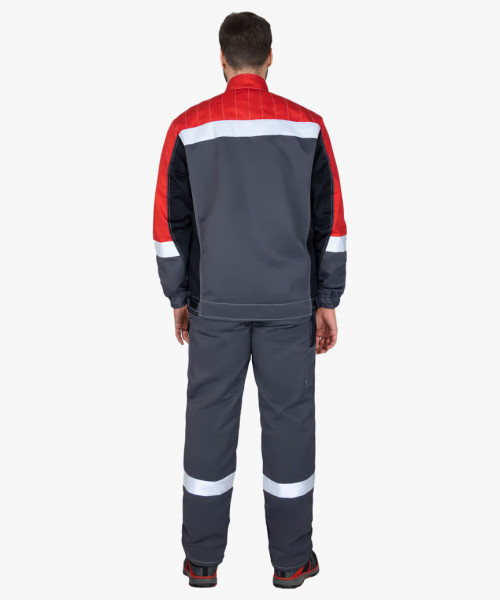 Костюм мужской летний СИРИУС-ФАВОРИТ-МЕГА куртка кор., полукомбинезон, тёмно-серый с красным, черным и СОП