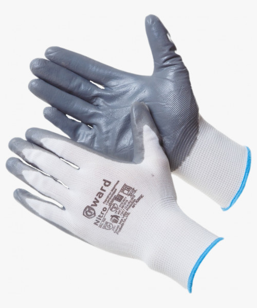 Nitro Перчатки нейлоновые белые с серым нитриловым покрытием