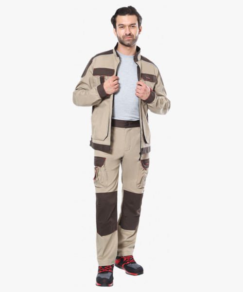 Костюм СИРИУС-ДЖЕТ БРАУН куртка, брюки песочный с т.коричневым тк. мех. стрейч с ВО