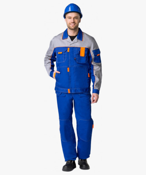 Костюм Союз-Профессионал-1 (тк.Балтекс,240) брюки, васильковый/св.серый/оранжевый