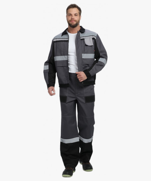 Костюм Виват-1 Премиум CH МВО (тк.Смесовая,240) брюки, т.серый/черный/св.серый