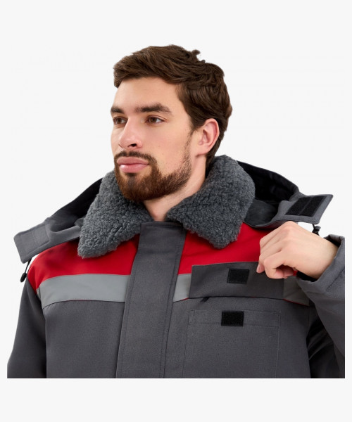 Костюм зимний Труженик-Ультра-2 СОП (тк.Смесовая,210) п/к, т.серый/красный