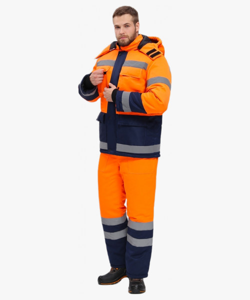 Костюм зимний для дорожника Ультра (тк.Смесовая,210) п/к, оранжевый/т.синий