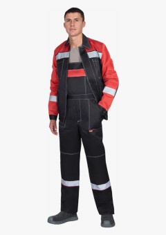 Костюм СИРИУС-ЛИГОР-2 куртка короткая, п/к, черный с красным и СОП