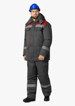 Костюм зимний Нейч-2 Премиум СОП У. (тк.Смесовая,240) п/к, т.серый/красный