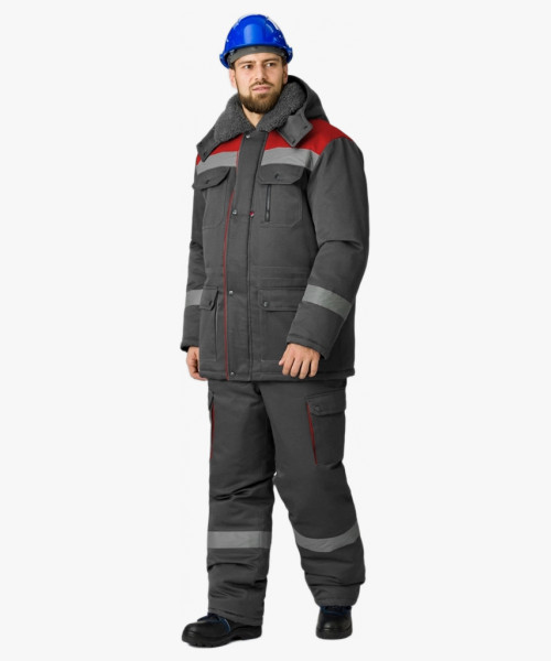 Костюм зимний Нейч-2 Премиум СОП У. (тк.Смесовая,240) п/к, т.серый/красный