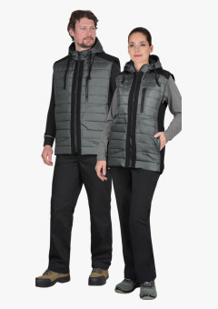 Жилет СИРИУС-УРБАН утепленный с капюшоном серый с черным