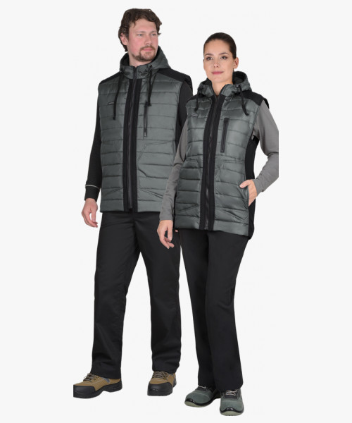 Жилет СИРИУС-УРБАН утепленный с капюшоном серый с черным