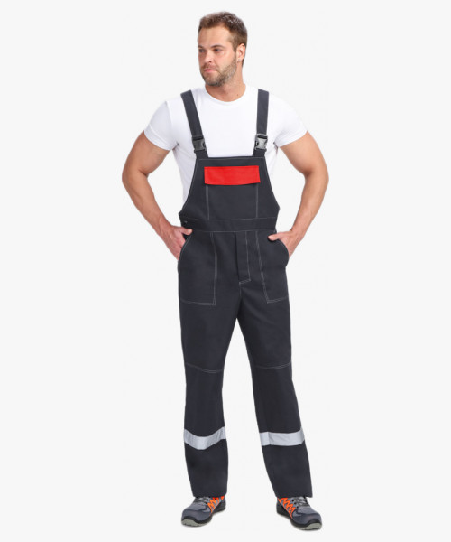 Костюм Бриготек-2 СОП (тк. Смесовая, 260) полукомбинезон, т.серый/красный