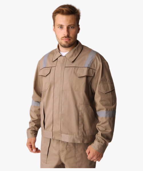 Костюм Респект (тк.Саржа,250) брюки, бежевый/коричневый