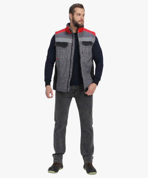 Жилет утепленный Вектрон СОП (тк.Смесовая,240), серый/черный/красный