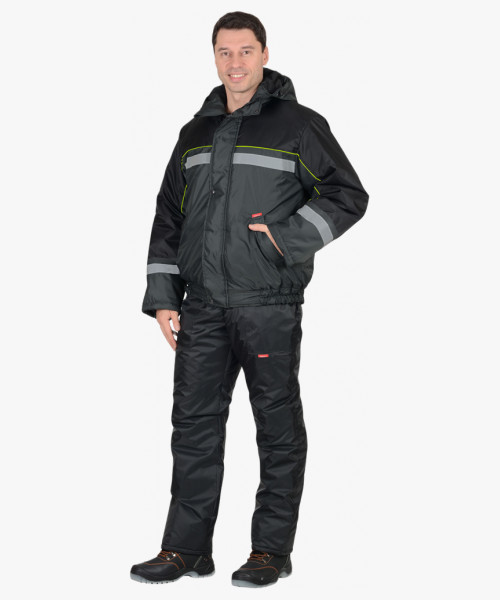 Куртка СИРИУС-ГАСТАРБАЙТЕР-3 кор.,темно-серая с чёрным и лимонным кантом и СОП