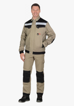 Куртка мужская летняя СИРИУС-ВЕСТ-ВОРК короткая, бежевая с черным и СОП