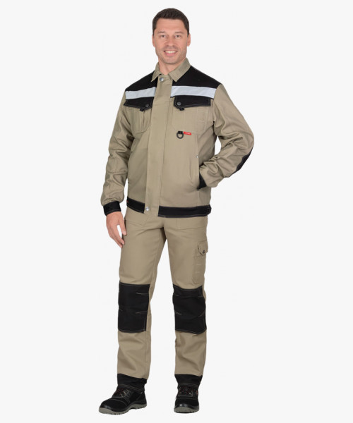 Куртка мужская летняя СИРИУС-ВЕСТ-ВОРК короткая, бежевая с черным и СОП
