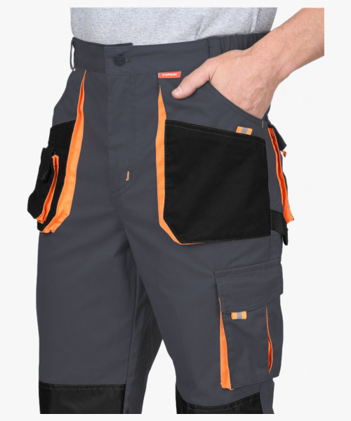 Брюки СИРИУС-МАНХЕТТЕН т.серый с оранж. и черным тк.  стрейч пл. 250 г/кв.м