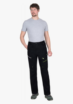 Брюки мужские летние СИРИУС-ДЕКСТЕР черные с лимонной отделкой, тк. стрейч с ВО