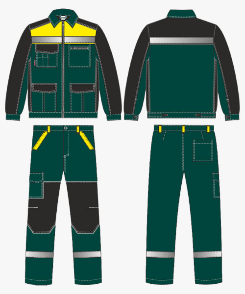 Костюм ProfLineBase-1 (тк.Твил,210) брюки, зеленый/черный/желтый