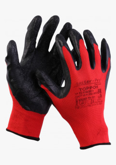 Перчатки нейлоновые с рельефным латексным покрытием, красно-черные