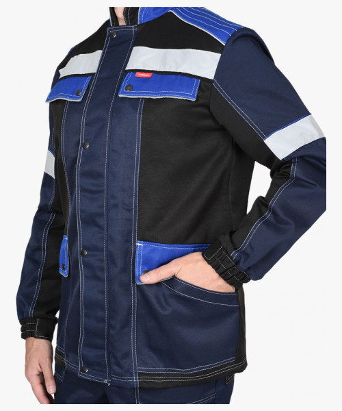 Костюм СИРИУС-ПОЛИНОМ куртка и брюки, синий с черным и васильковым, СОП