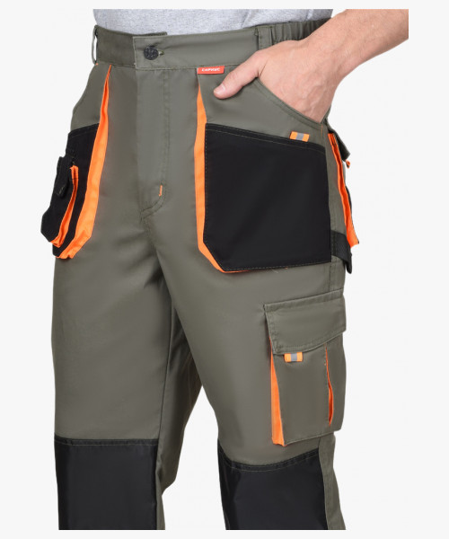 Костюм СИРИУС-МАНХЕТТЕН куртка, брюки оливковый с оранжевым и чер. тк. мех. стрейч пл 260 г/кв.м