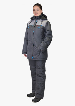 Костюм СИРИУС-ФАВОРИТ женский зимний, куртка, брюки т.серый со св.серым и голубым