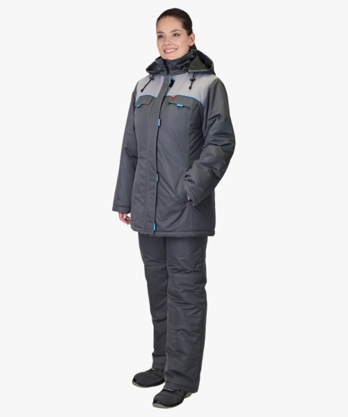 Костюм СИРИУС-ФАВОРИТ женский зимний, куртка, брюки т.серый со св.серым и голубым