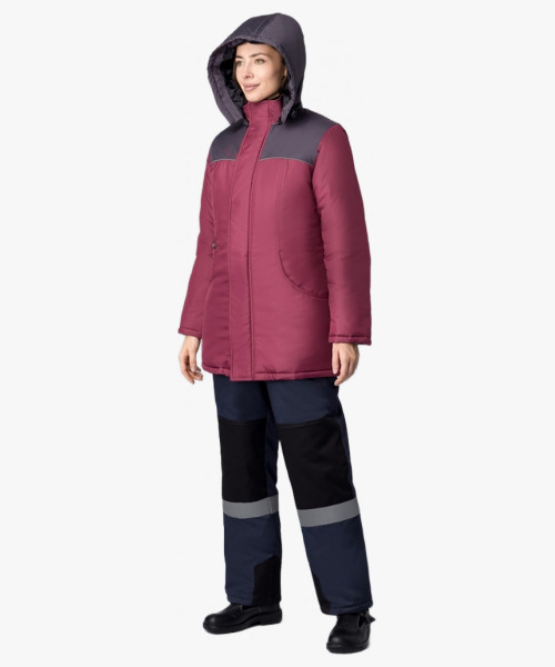 Куртка зимняя женская Сакрин (тк.Дюспо,80), бордовый/т.серый