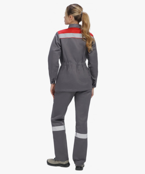 Костюм женский Весна-1 СОП NEW (тк.Смесовая,210) брюки, т.серый/красный