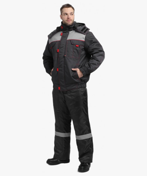 Куртка зимняя укороченная Флофт Премиум (тк.Смесовая,240), т.серый/св.серый/красный