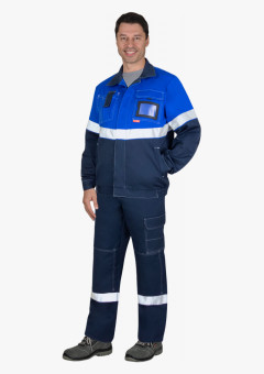 Костюм СИРИУС-САМОТЛОР-РОСС куртка, брюки, темно-синий с васильковым и СОП, антистат. нить, МВО