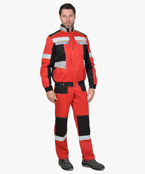 Костюм СИРИУС-ПОЛИНОМ муж., курт.кор. п/к, черный с красным и св.серым СОП 50мм