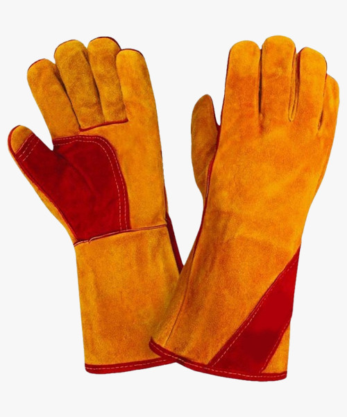 Краги спилковые утепленные (иск.мех) желтые с красным усилением нить Кевлар