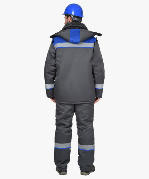 Костюм СИРИУС-РОСТ-АРКТИКА куртка, брюки, т.серый с васильковым и СОП 50 мм